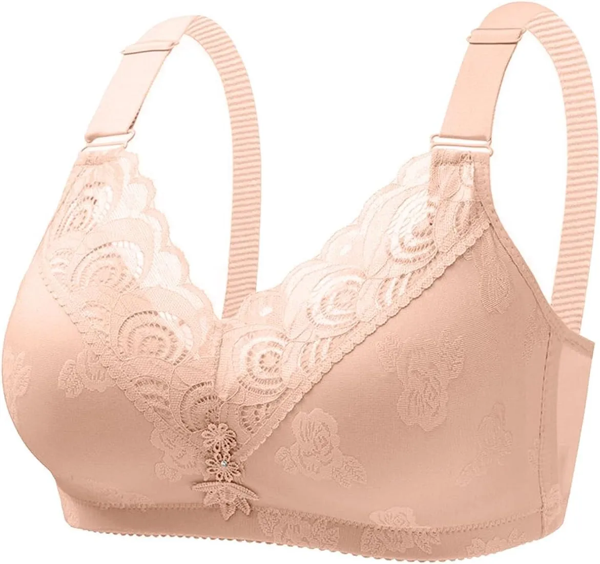 Wireless Push Up Bras for Women Comfortable Flower Lace Seamless Bralettes Full Cover Adjustable Strap Everyday Bra