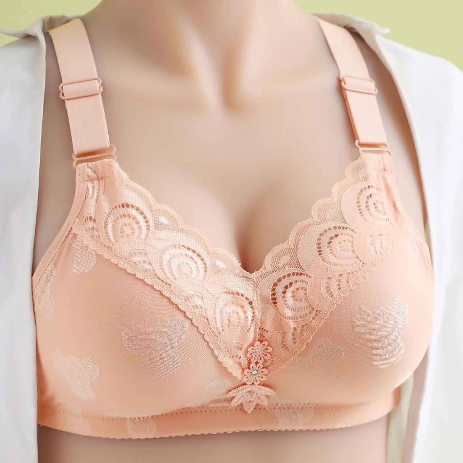 Wireless Push Up Bras for Women Comfortable Flower Lace Seamless Bralettes Full Cover Adjustable Strap Everyday Bra