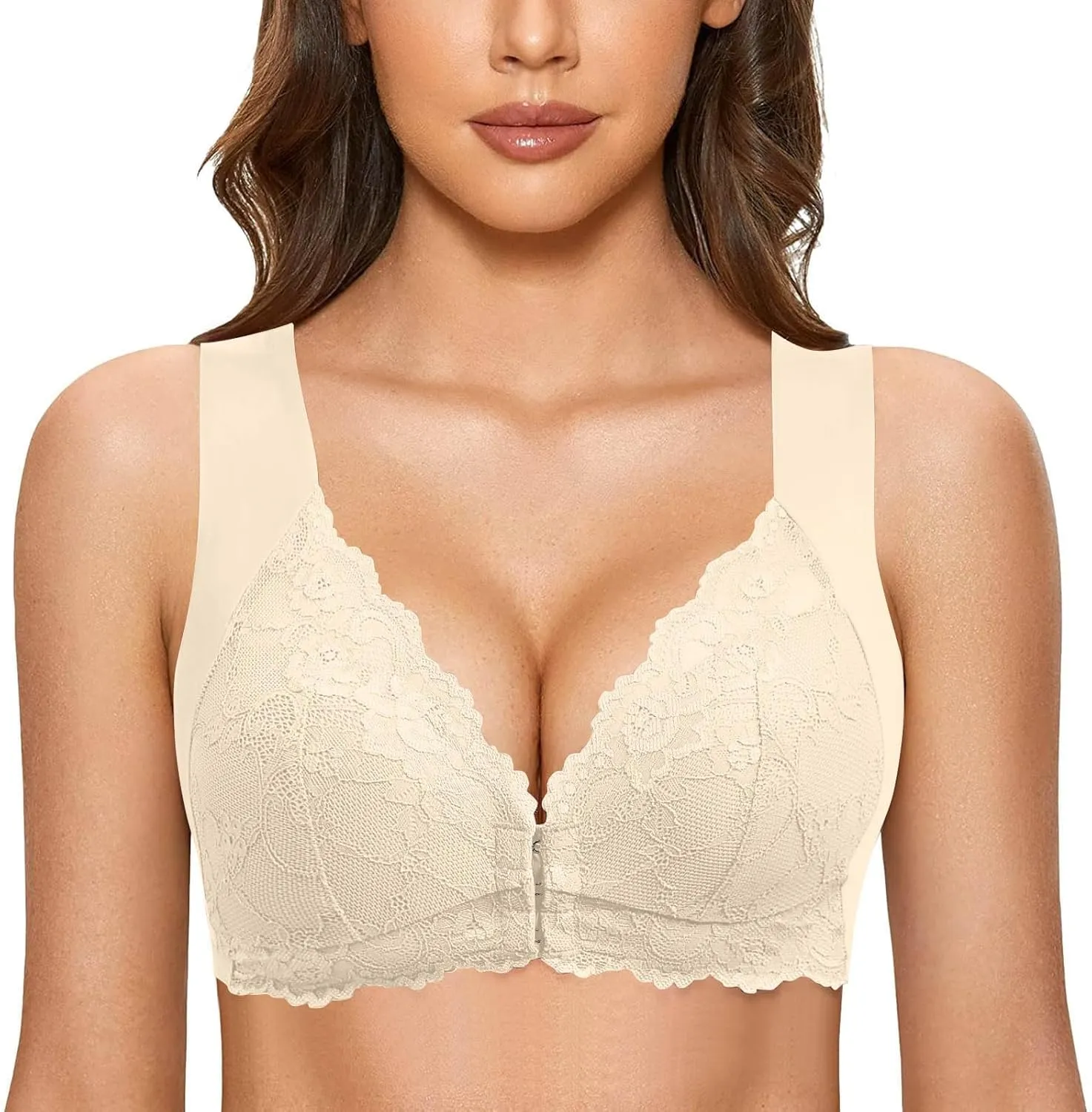 Woman's Lace Bras Front Closure Push Up Bra Wireless Full Coverage Underwear Plus Size No Underwire Sports Bra