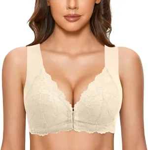 Woman's Lace Bras Front Closure Push Up Bra Wireless Full Coverage Underwear Plus Size No Underwire Sports Bra