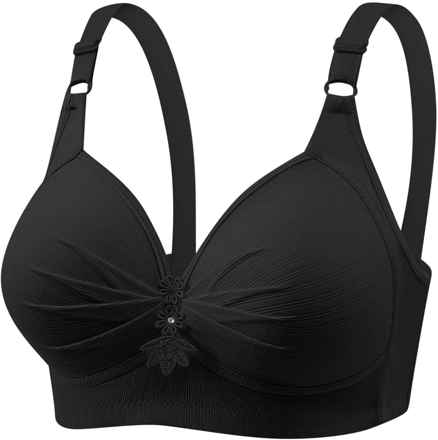 Women 5 Pack Full Cup Wireless Push Up Bra Sets Full Coverage V Neck Plus Size Breathable Bralette Solid Color Pack