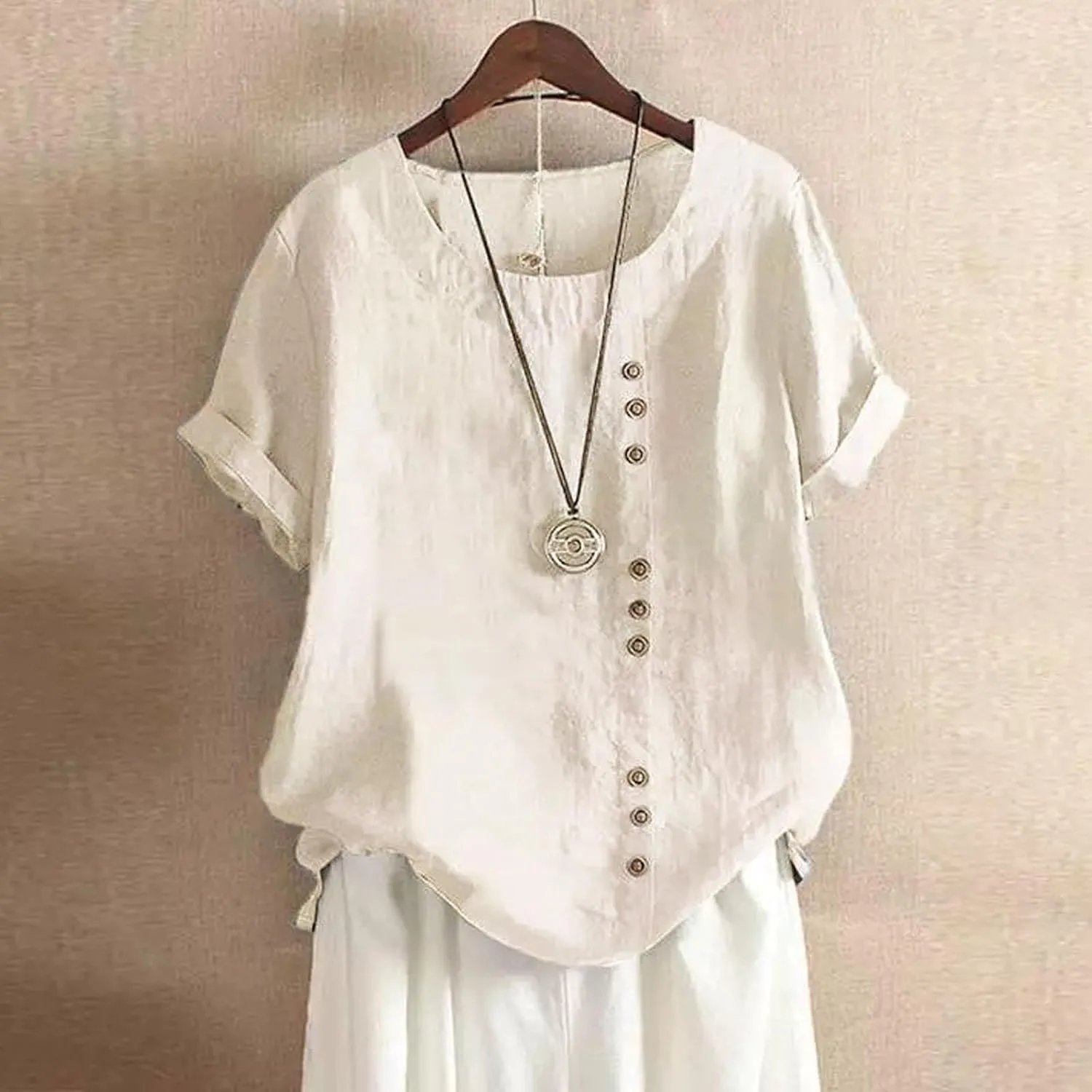 Women Button Up Shirts Cotton Linen Roll up Sleeve V Neck Soft Shirts Casual Loose Fit Work Blouse Tunic Top