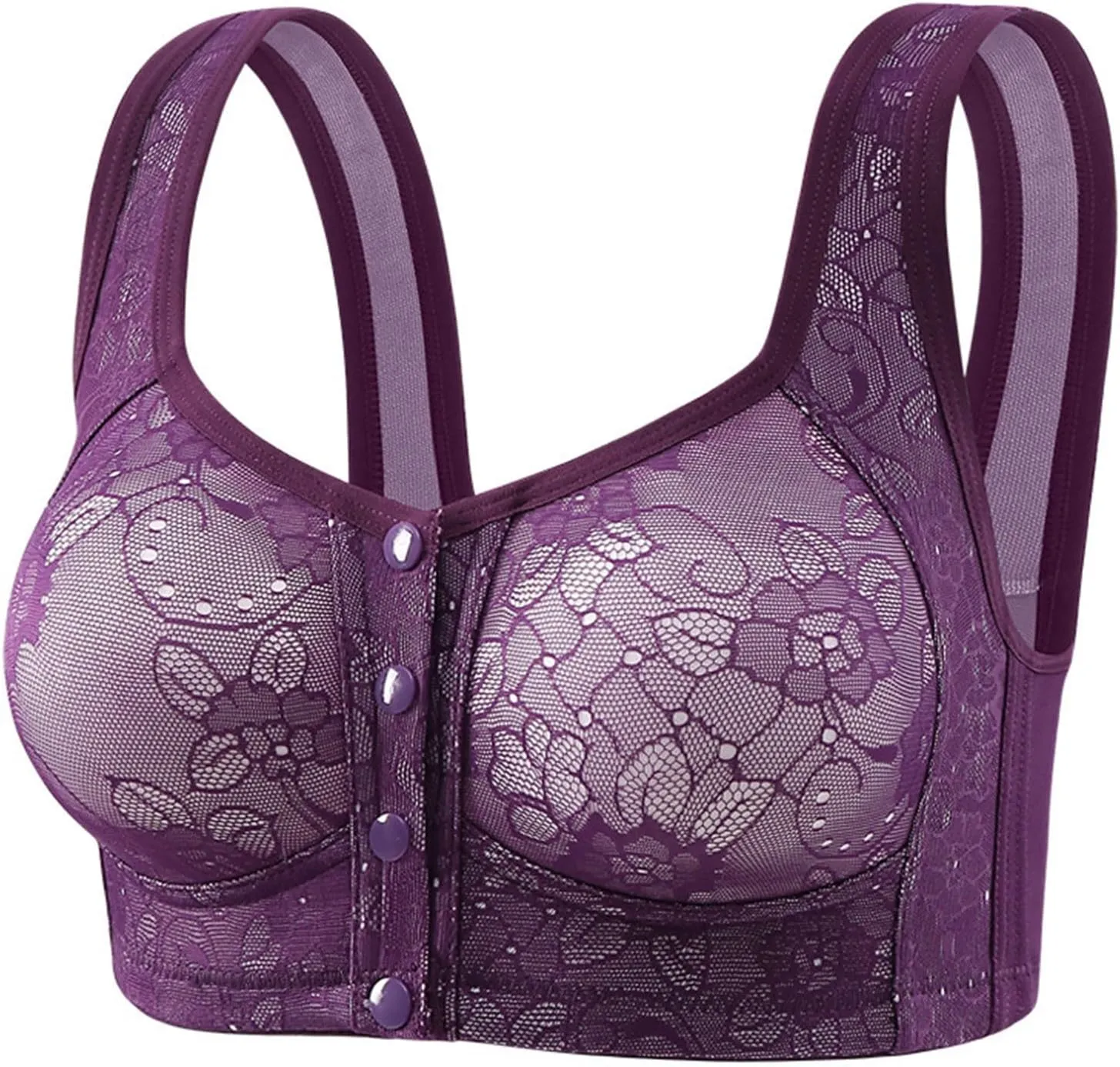 Women Fashion Lace Decoration Bra, Front Closure Shapewear Bras Deep Cup Push-Up Support Anti-Sagging Daily Bralette