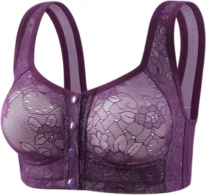 Women Fashion Lace Decoration Bra, Front Closure Shapewear Bras Deep Cup Push-Up Support Anti-Sagging Daily Bralette