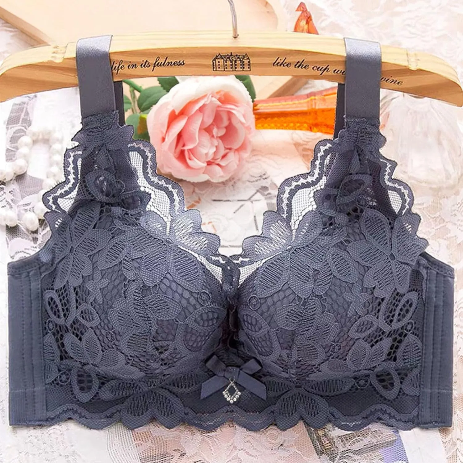 Women Fashion Lace Unlined Bra, Sexy V-Neck Soft Comfy Bras No Underwire Everyday Bralette Push-Up Support Bralettes