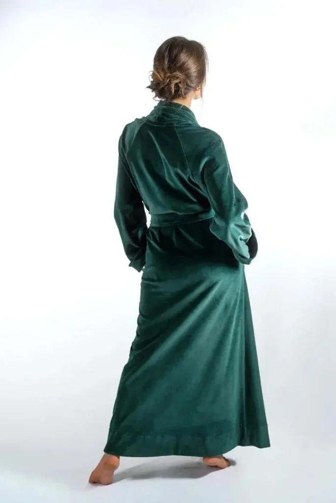 Women Green Velvet Robe for Bath and Party, Velvet Kimono Robe for Her
