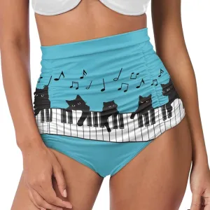 Women High Waist Bikini Bottom Tummy Control Swim Bottom Beach Ruched Elastic Tankini Briefs for Summer Holiday