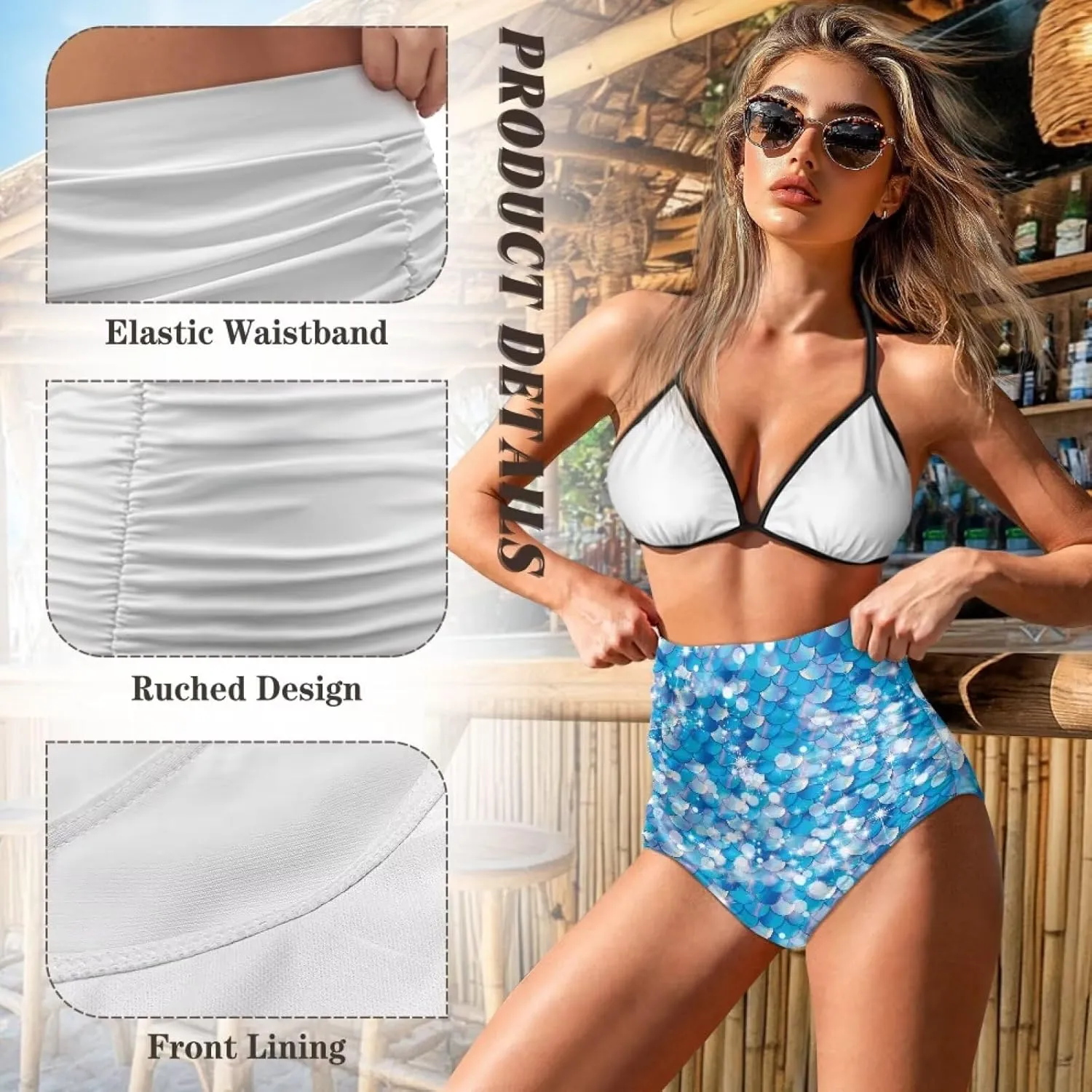 Women High Waist Bikini Bottom Tummy Control Swim Bottom Beach Ruched Elastic Tankini Briefs for Summer Holiday