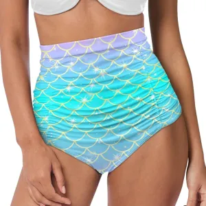 Women High Waist Bikini Bottom Tummy Control Swim Bottom Beach Ruched Elastic Tankini Briefs for Summer Holiday
