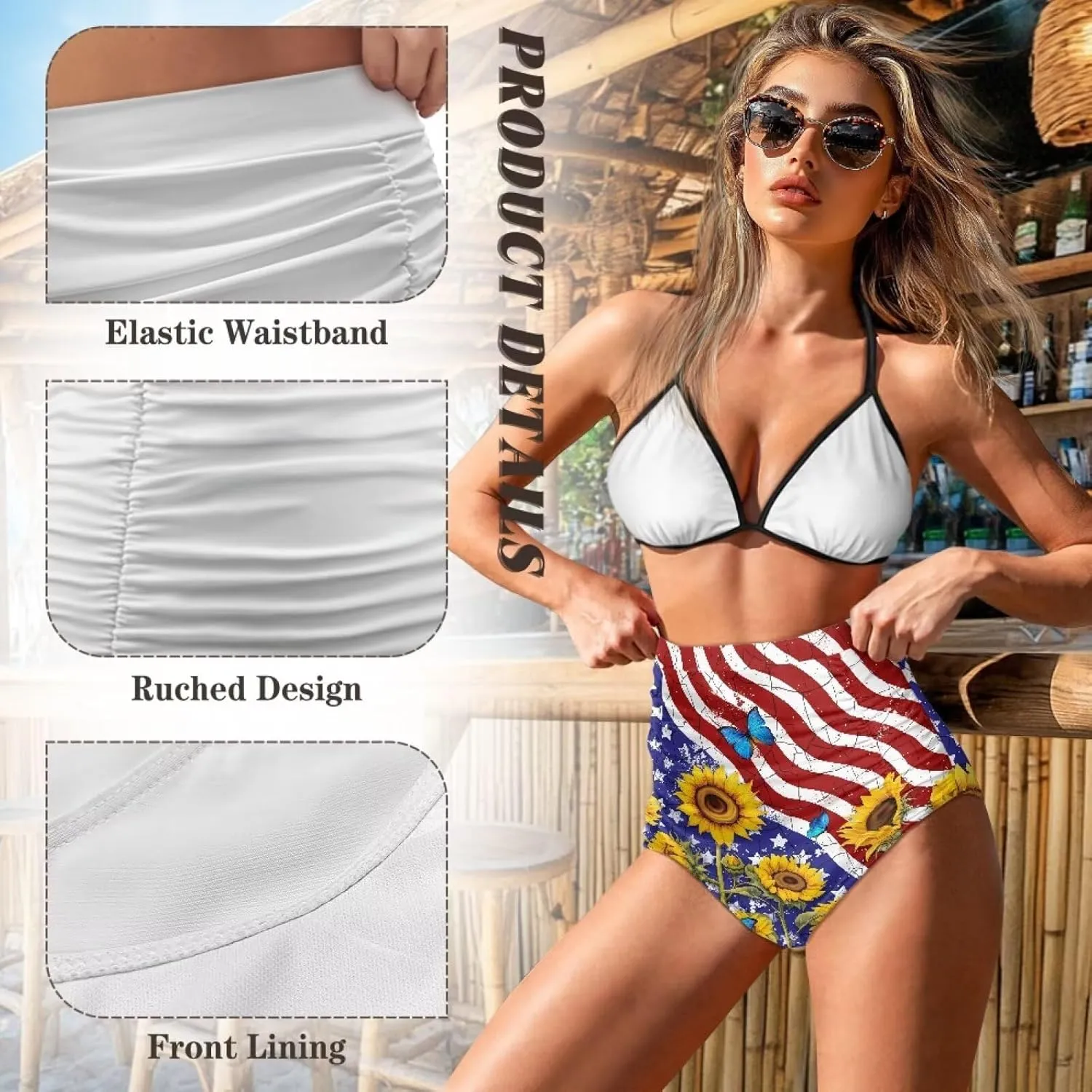 Women High Waist Bikini Bottom Tummy Control Swim Bottom Beach Ruched Elastic Tankini Briefs for Summer Holiday