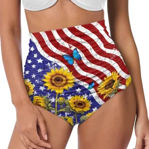 Women High Waist Bikini Bottom Tummy Control Swim Bottom Beach Ruched Elastic Tankini Briefs for Summer Holiday