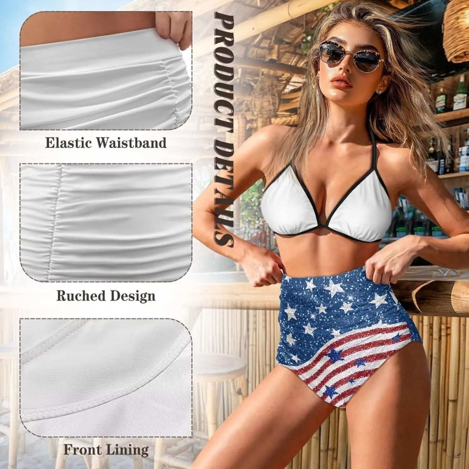 Women High Waist Bikini Bottom Tummy Control Swim Bottom Beach Ruched Elastic Tankini Briefs for Summer Holiday