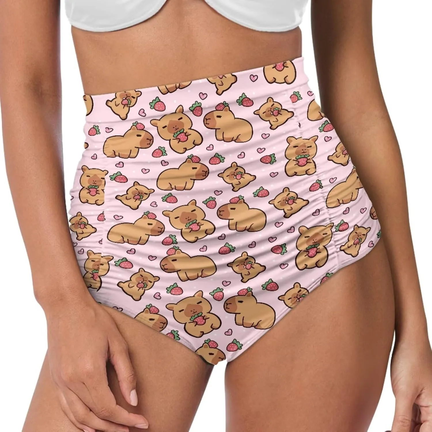 Women High Waisted Swim Bottoms Tummy Control Swim Shorts Ruched Tankini Swimsuit Briefs Bathing Suit Bottom