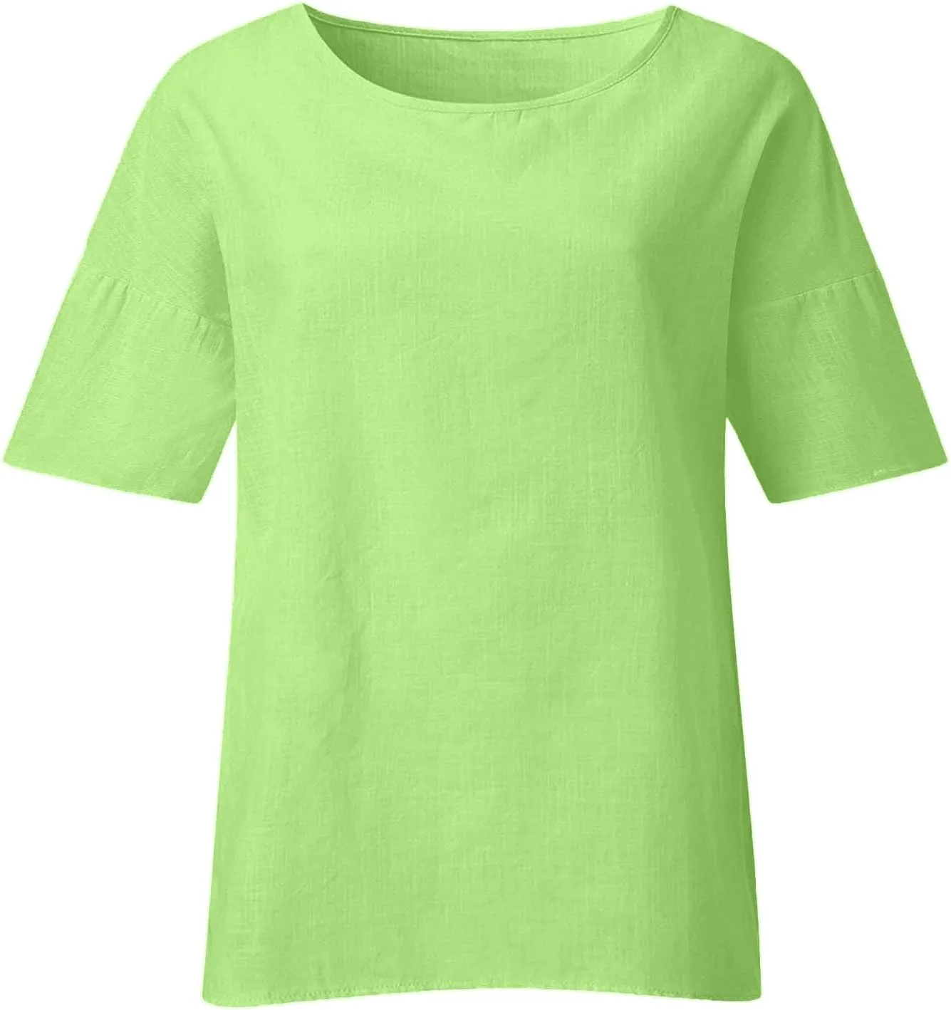 Women Linen Shirts Summer Cotton Linen Boho Short Sleeve T-Shirt Casual Loose Basic V Neck Blouse Top