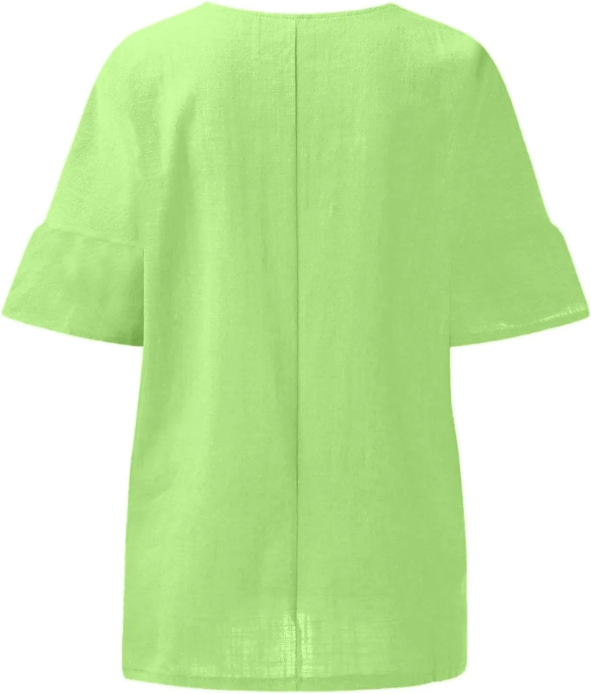 Women Linen Shirts Summer Cotton Linen Boho Short Sleeve T-Shirt Casual Loose Basic V Neck Blouse Top