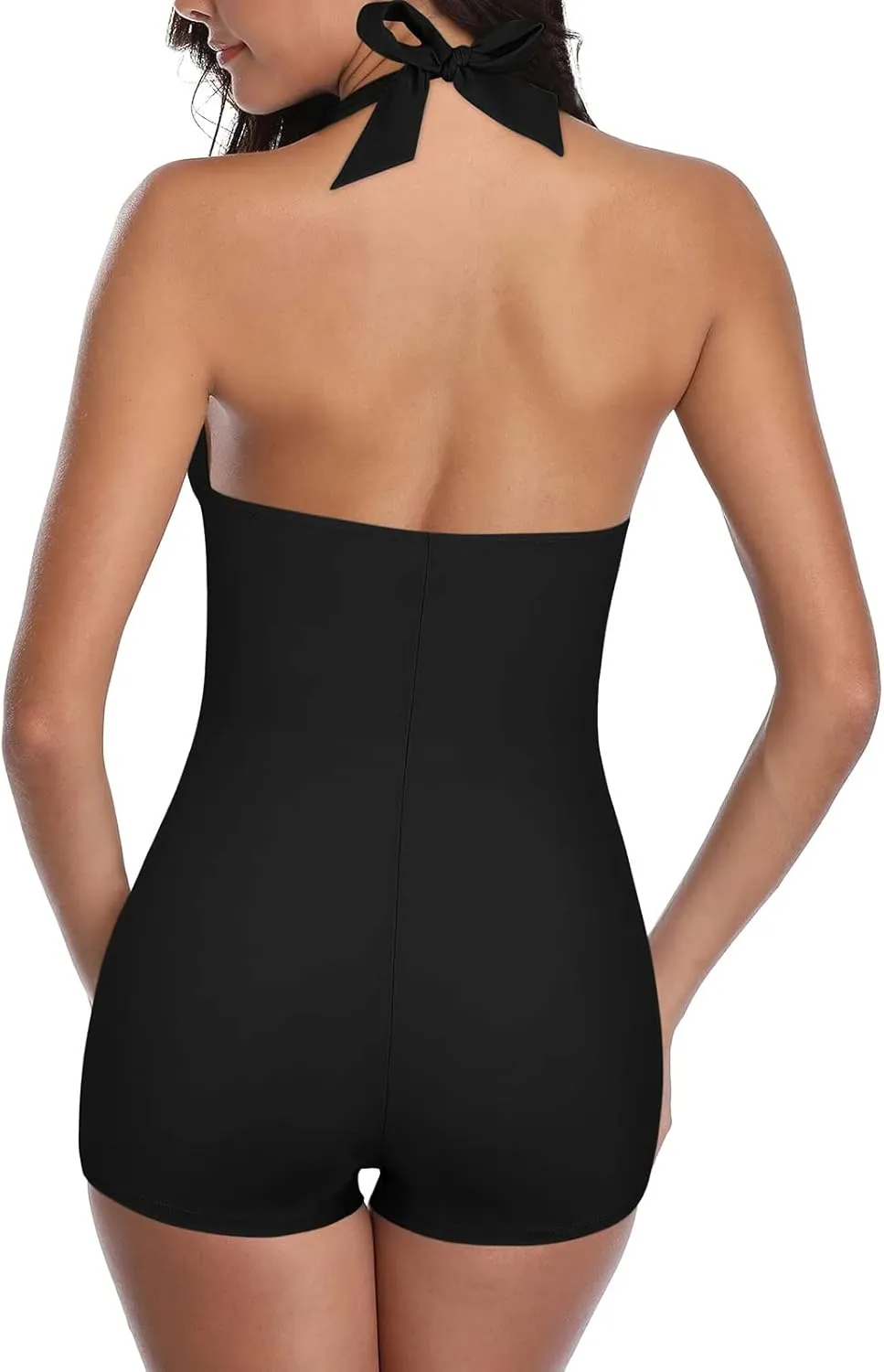 Women One Piece Swimsuits with Shorts Tummy Control Retro Bathing Suit Halter Boyleg Swimwear