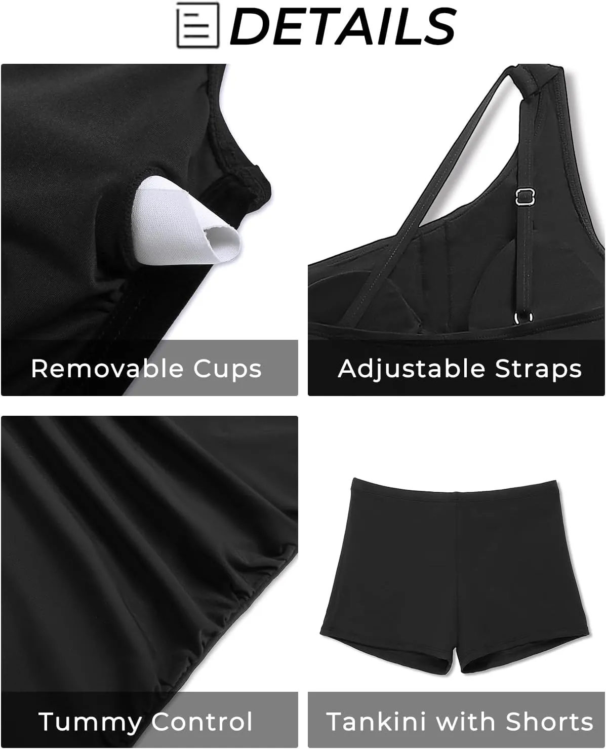 Women One Shoulder Plus Size Tankini with Shorts Two Piece Swimsuit Tummy Control Bathing Suit