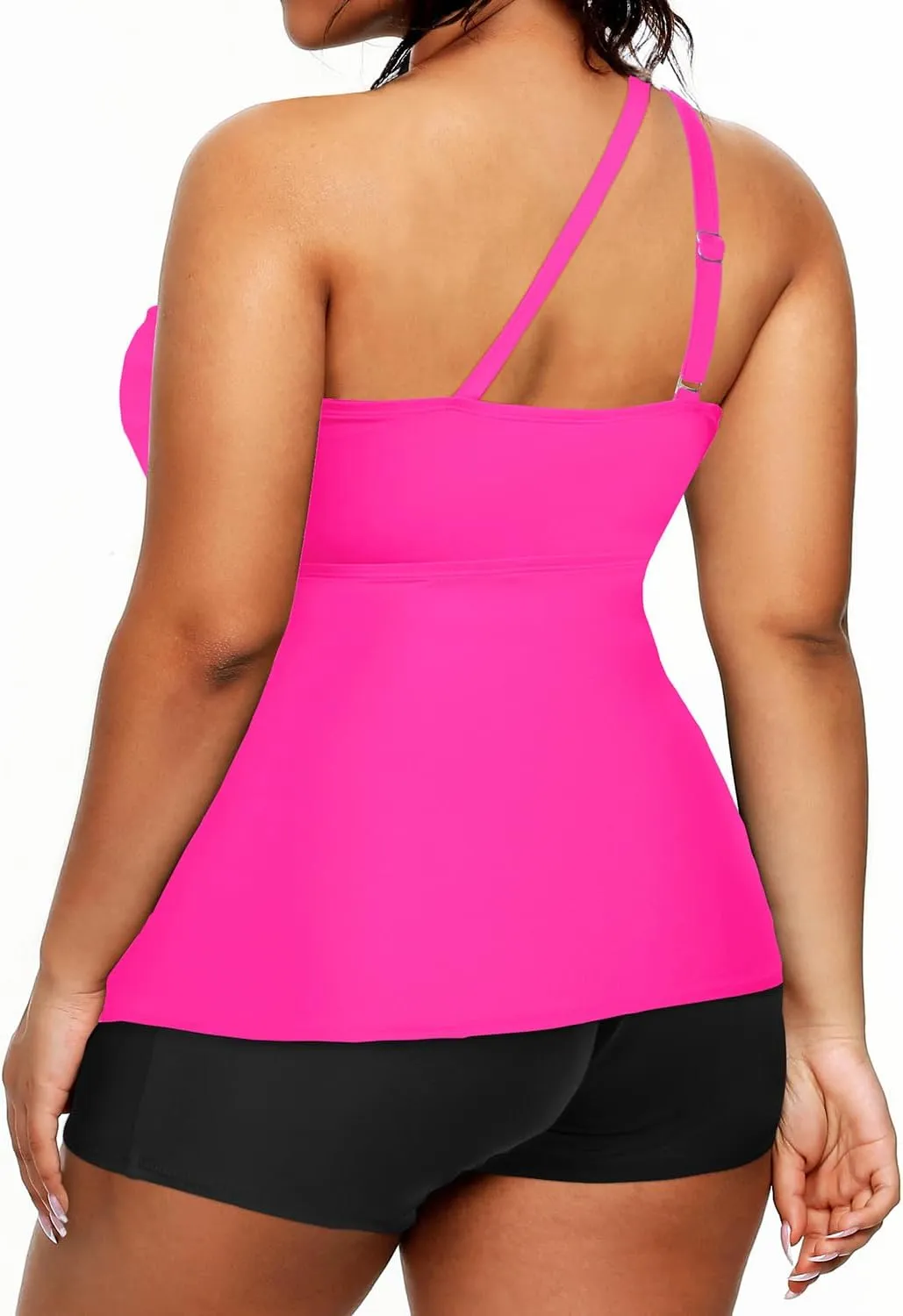 Women One Shoulder Plus Size Tankini with Shorts Two Piece Swimsuit Tummy Control Bathing Suit