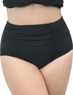 Women Plus Size Ruched High Waisted Black Bikini Bottoms Full Coverage Swimsuit Bottom Tummy Control Swim Bottoms