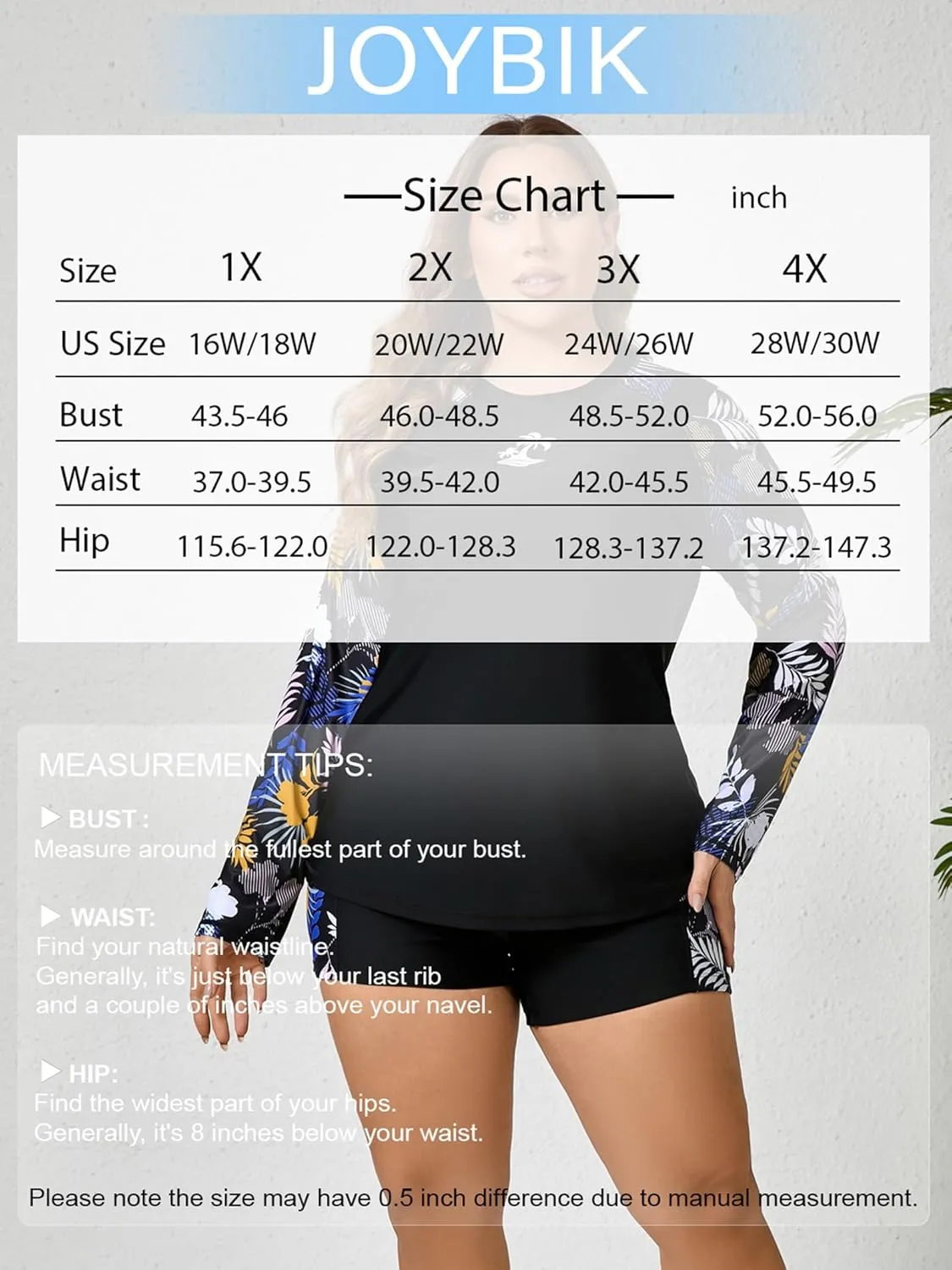 Women Plus Size Two Piece Long Sleeve Rash Guard Sets Built in Bra Swim Shirt Top and Shorts with Pockets UPF50 