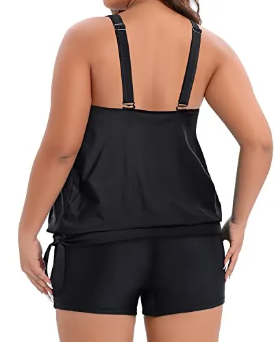 Women Plus Size Two Piece Tankini Swimsuit Tummy Control Bathing Suits