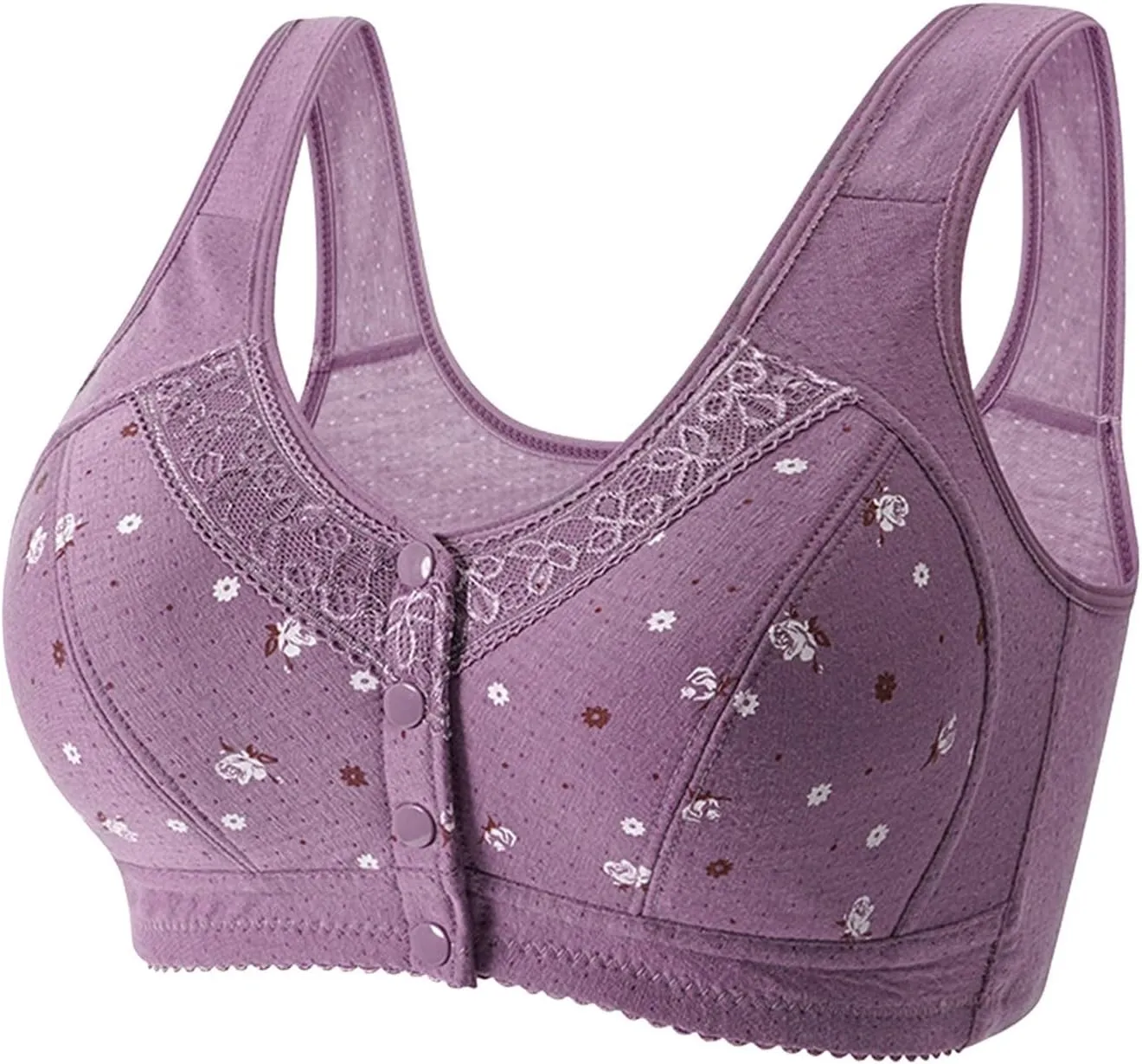Women Sexy Lace Frongt Button Shaping Cup Adjustable Shoulder Strap Large Size Bra Athletic Sports