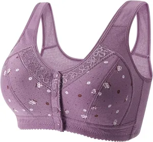 Women Sexy Lace Frongt Button Shaping Cup Adjustable Shoulder Strap Large Size Bra Athletic Sports