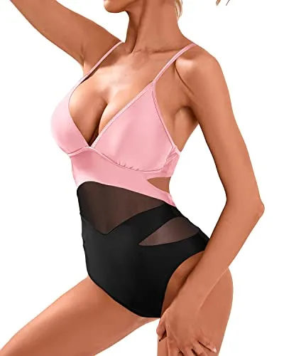 Women Sexy One Piece Swimsuits Plunge V Neck Monokini Cutout Swimwear
