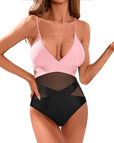 Women Sexy One Piece Swimsuits Plunge V Neck Monokini Cutout Swimwear