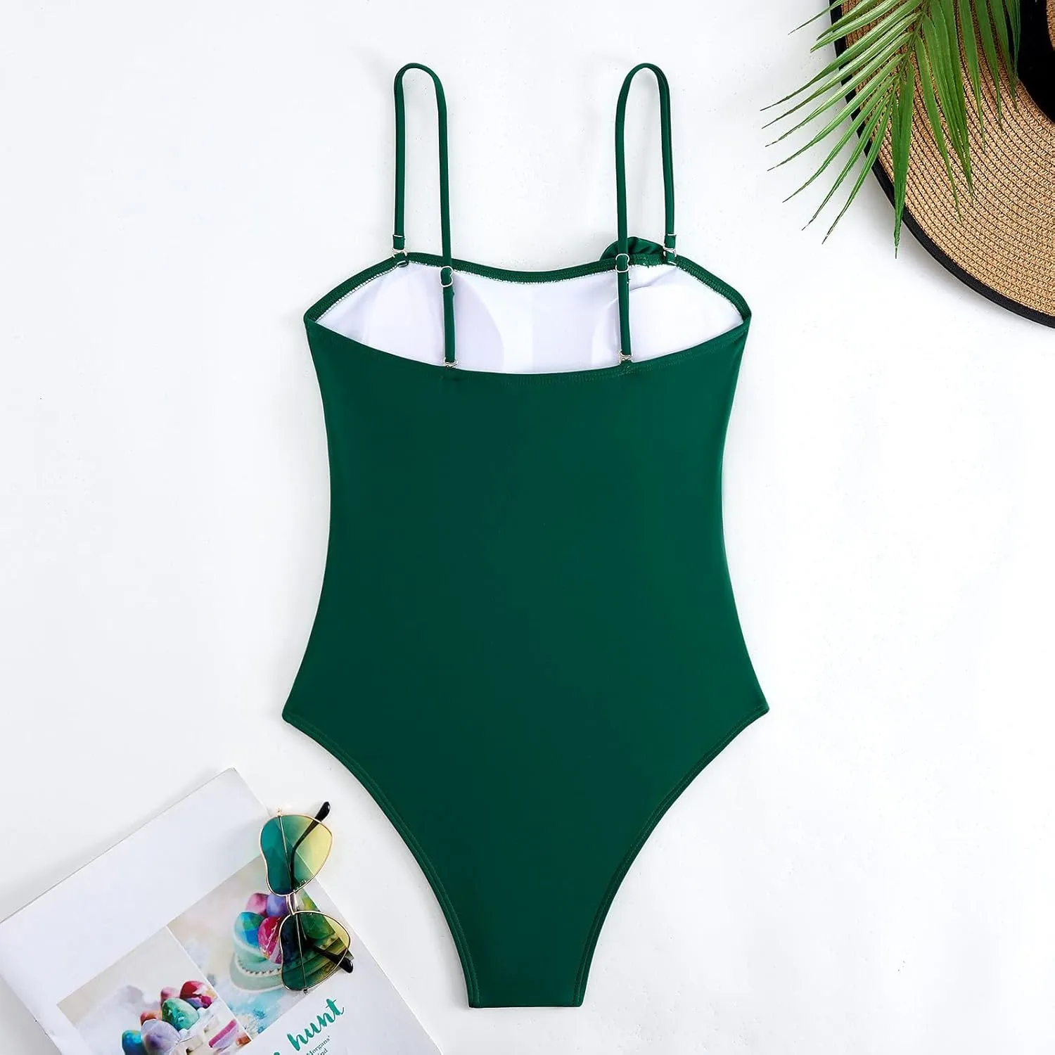 Women Spaghetti Strap Casual Bathing Suits One Piece Backless Sleeveless Swimwear Tummy Control Swimsuits
