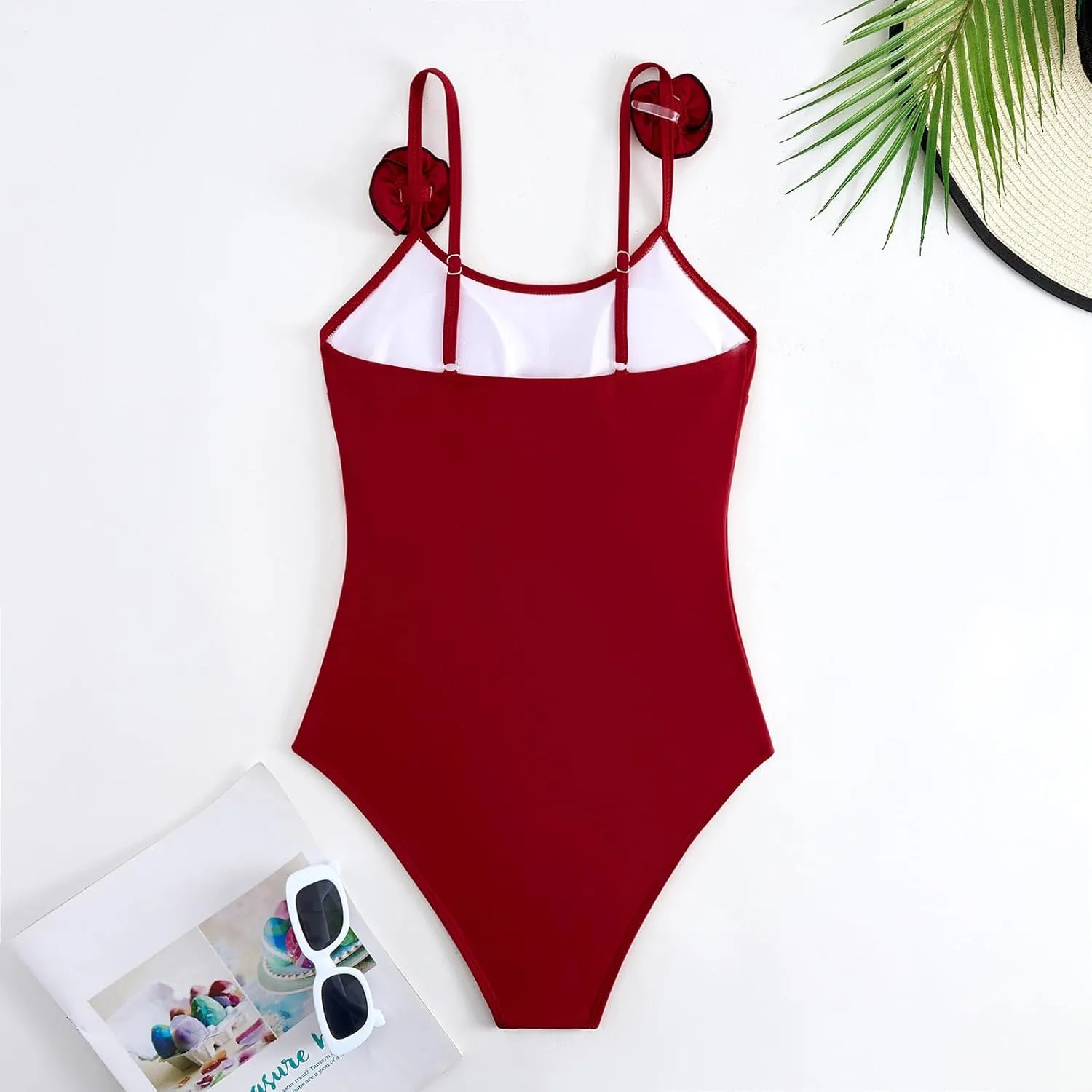 Women Spaghetti Strap Casual Bathing Suits One Piece Backless Sleeveless Swimwear Tummy Control Swimsuits
