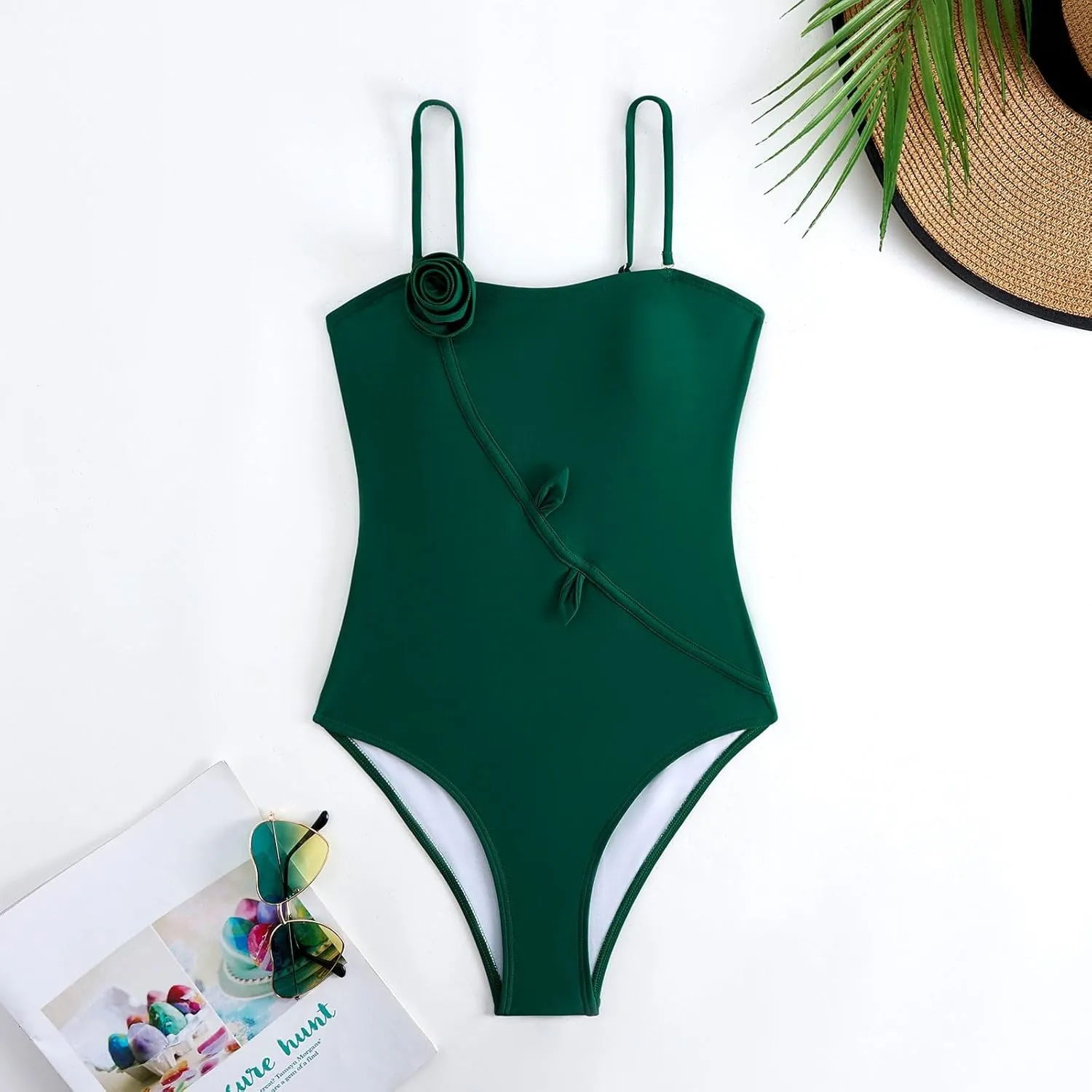 Women Spaghetti Strap Casual Bathing Suits One Piece Backless Sleeveless Swimwear Tummy Control Swimsuits