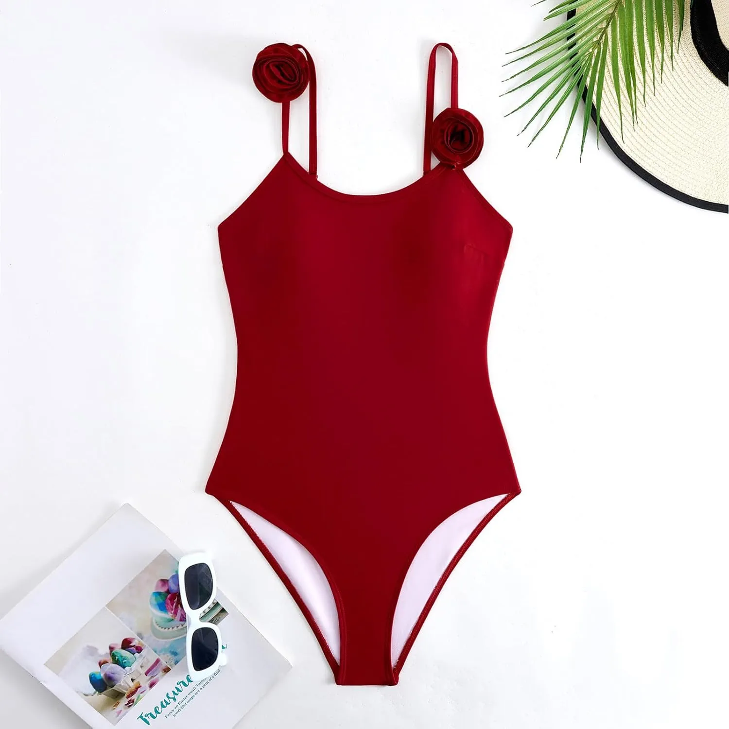 Women Spaghetti Strap Casual Bathing Suits One Piece Backless Sleeveless Swimwear Tummy Control Swimsuits