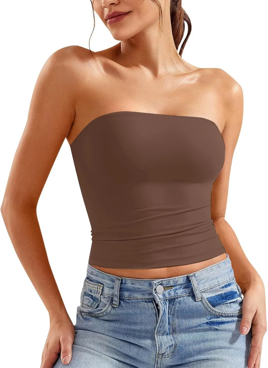 Women Strapless Tube Top Sexy Sleeveless Backless Bandeau Shirts Y2K Going Out Crop Tops Summer Outfits 2025