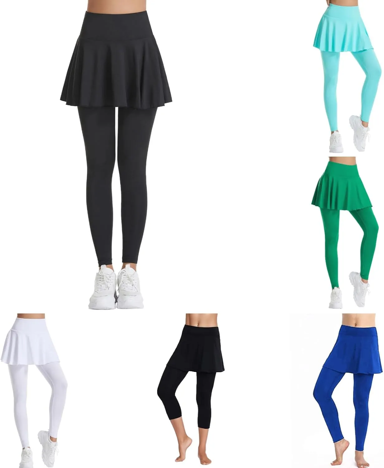 Women Tennis Skirted Leggings with Pockets Active Ruffle Pleated High Waist Skort Athletic Yoga Pickleball Mini Skirt