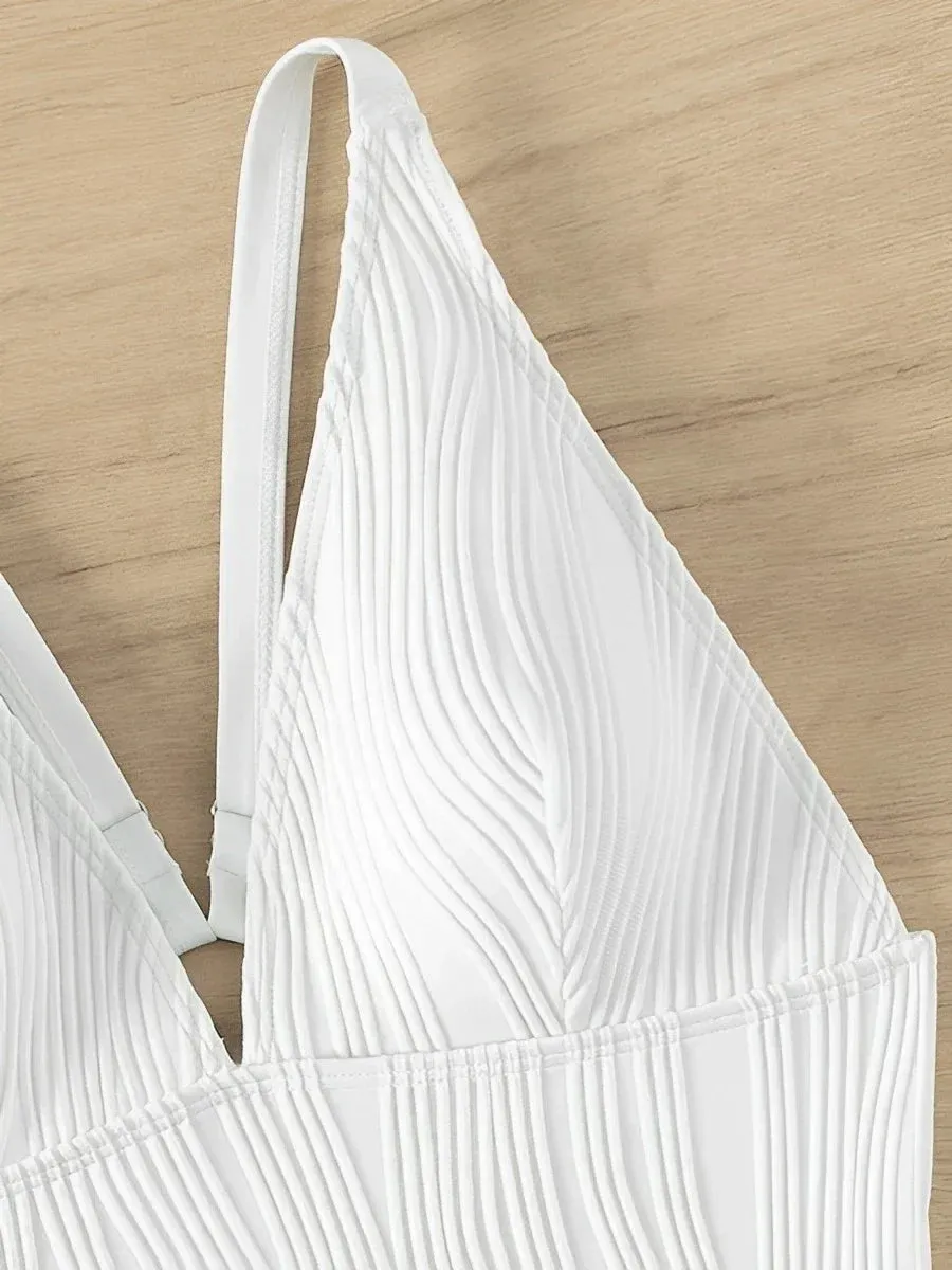 Women Textured Ridges Circle-Back One-Piece Swimwear