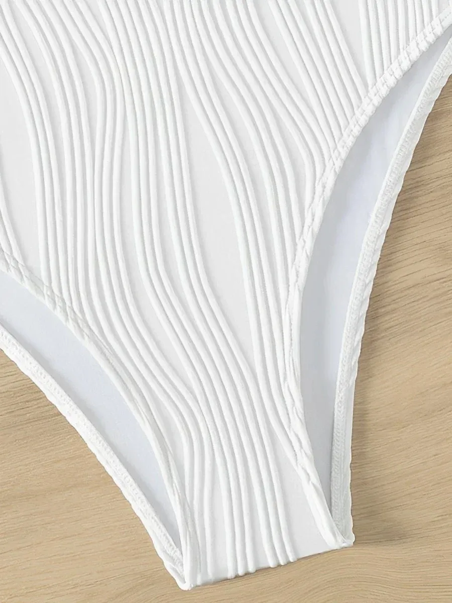 Women Textured Ridges Circle-Back One-Piece Swimwear