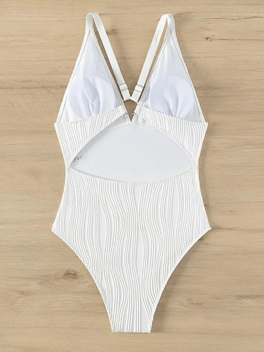 Women Textured Ridges Circle-Back One-Piece Swimwear