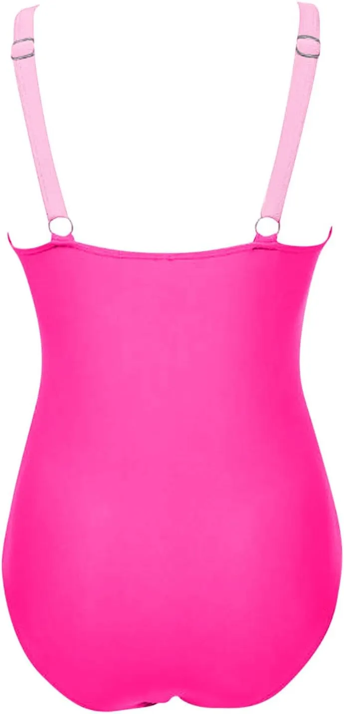 Women Tummy Control Swim Suits 2025 Summer One Piece High Waist Swimsuit Sexy Mesh Plunge V Neck Pushup Bathing Suits