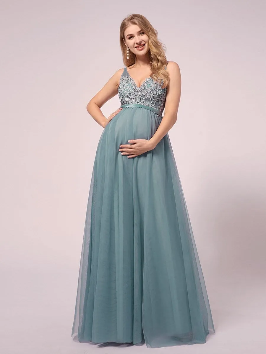 Women's A-Line V-Neck Floral Lace Appliques Maternity Dresses