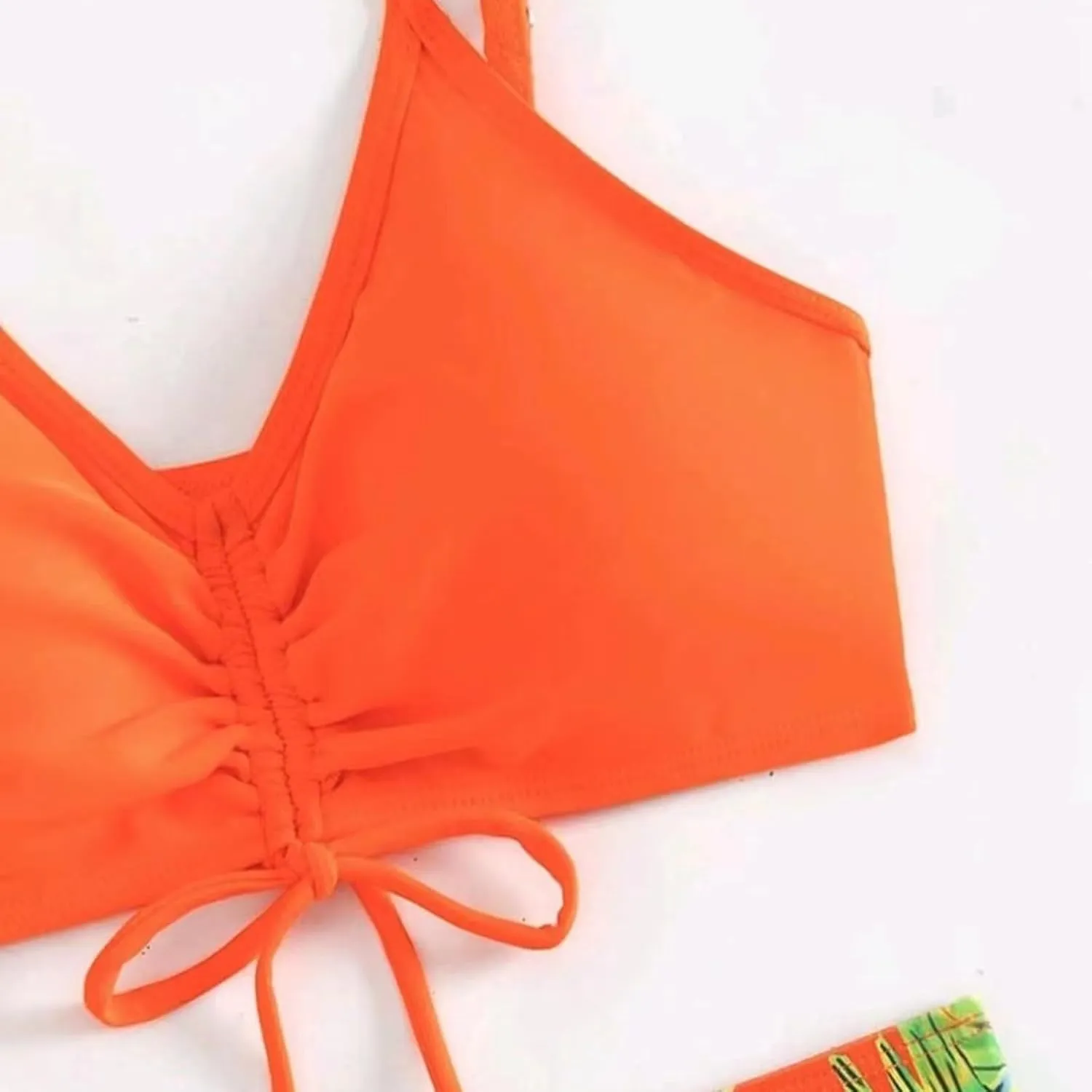Women's Bikini Sets Spaghetti Straps Top Swimsuits High Waisted Drawstring Boyshorts Two Pieces Bathing Suits