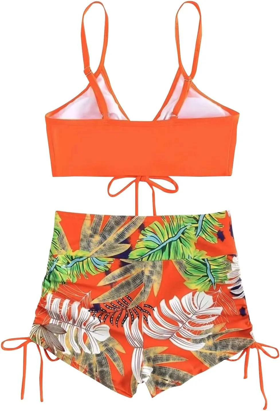 Women's Bikini Sets Spaghetti Straps Top Swimsuits High Waisted Drawstring Boyshorts Two Pieces Bathing Suits