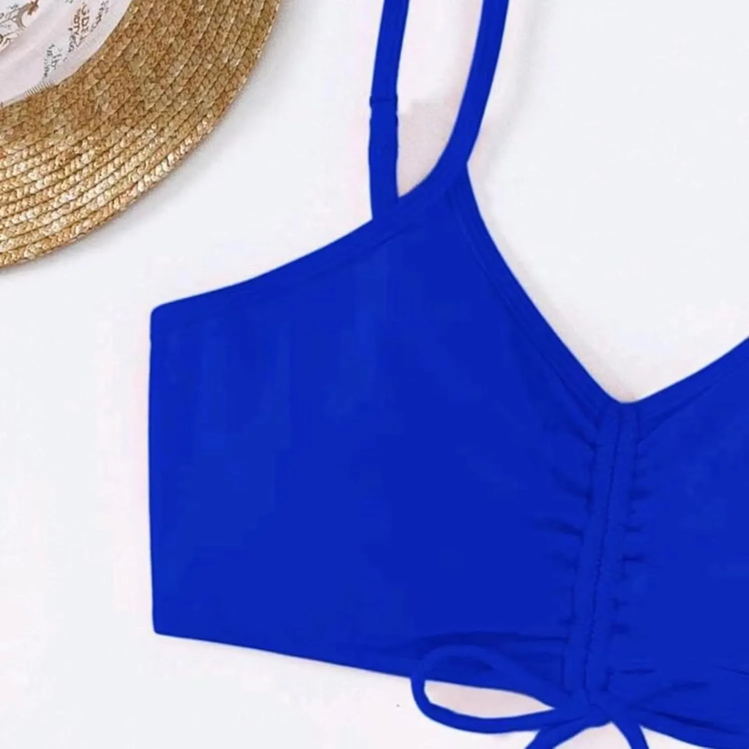 Women's Bikini Sets Spaghetti Straps Top Swimsuits High Waisted Drawstring Boyshorts Two Pieces Bathing Suits
