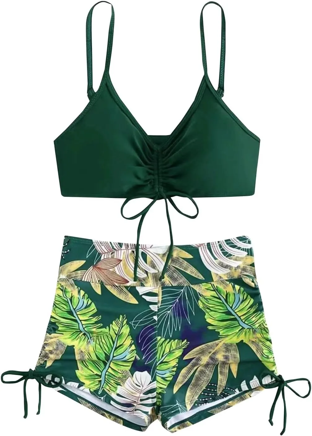 Women's Bikini Sets Spaghetti Straps Top Swimsuits High Waisted Drawstring Boyshorts Two Pieces Bathing Suits