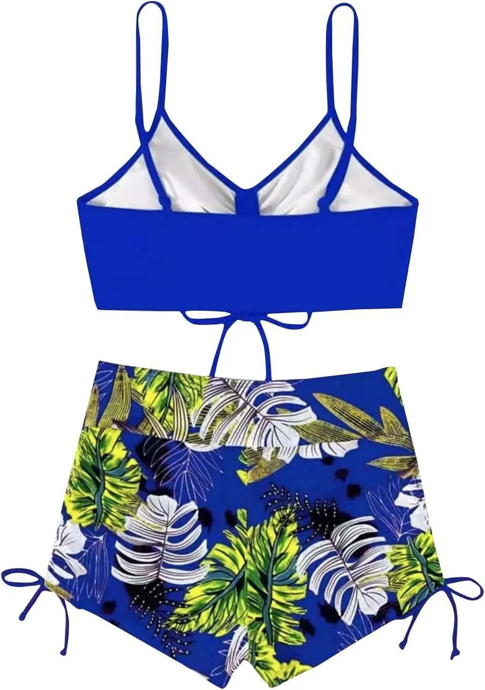 Women's Bikini Sets Spaghetti Straps Top Swimsuits High Waisted Drawstring Boyshorts Two Pieces Bathing Suits