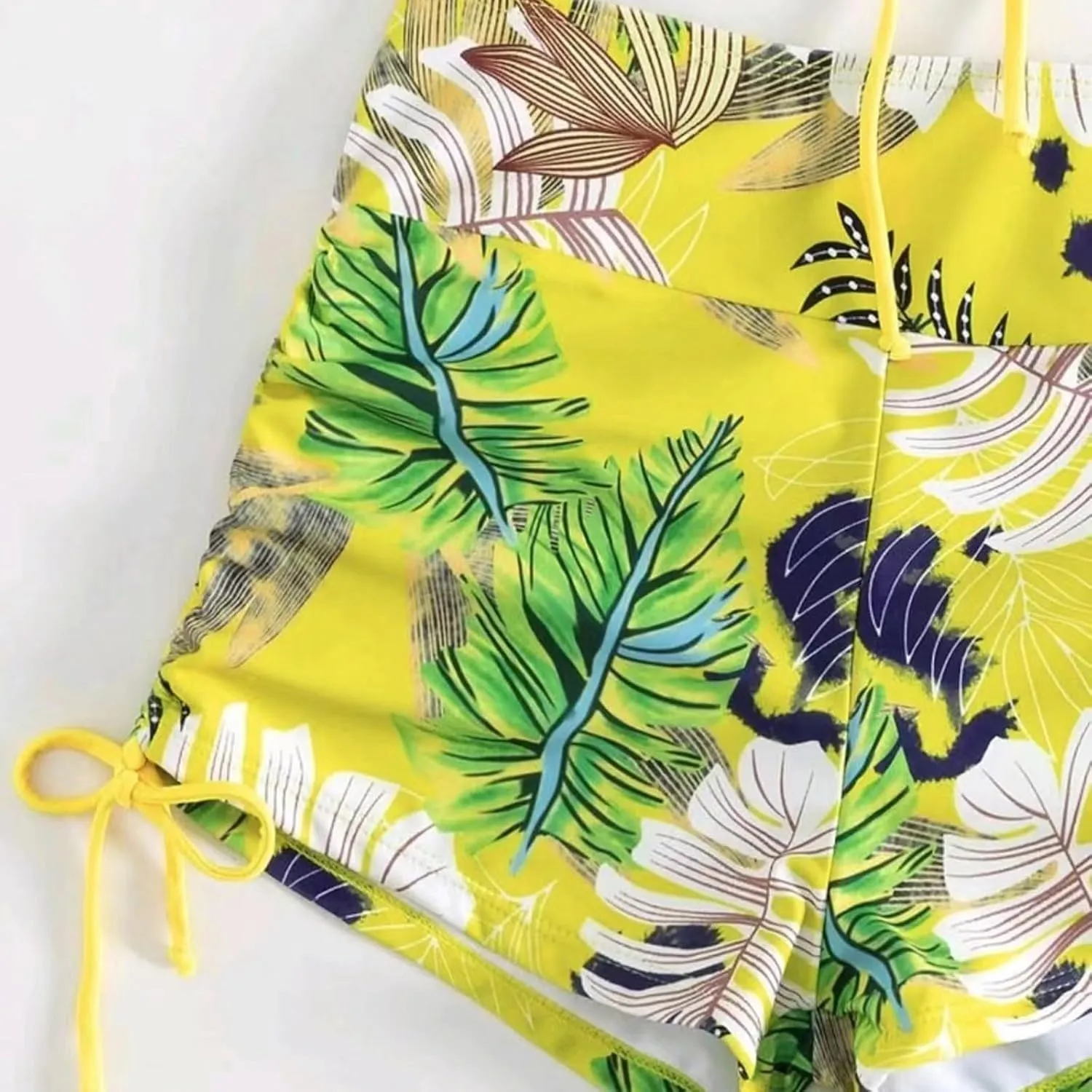 Women's Bikini Sets Spaghetti Straps Top Swimsuits High Waisted Drawstring Boyshorts Two Pieces Bathing Suits