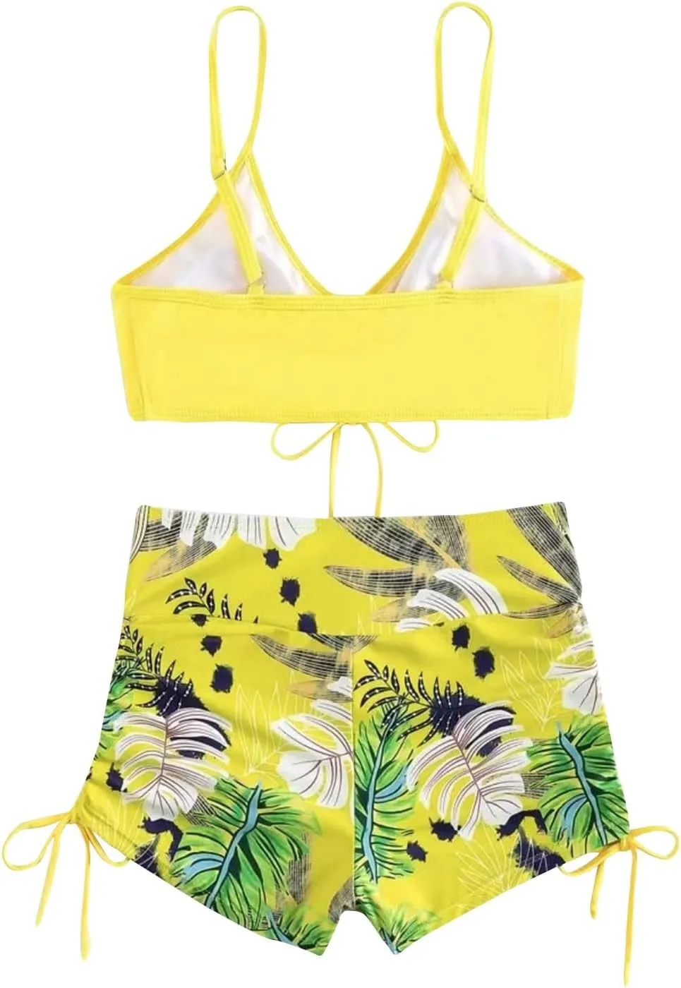 Women's Bikini Sets Spaghetti Straps Top Swimsuits High Waisted Drawstring Boyshorts Two Pieces Bathing Suits