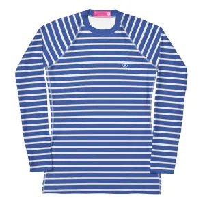 Women's Blue Beach Stripe Rash Guard, UPF 50  Sun Shirt