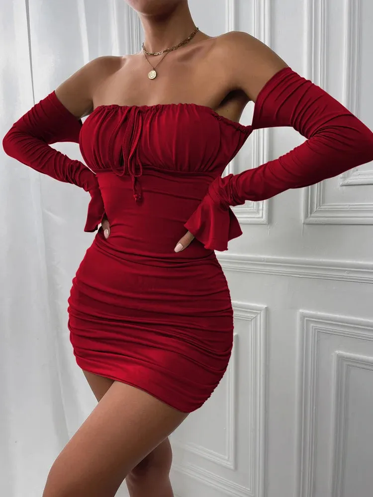 Women's Bodycon Ruffles Designer Fashion Corset Mini Dresses (Short)