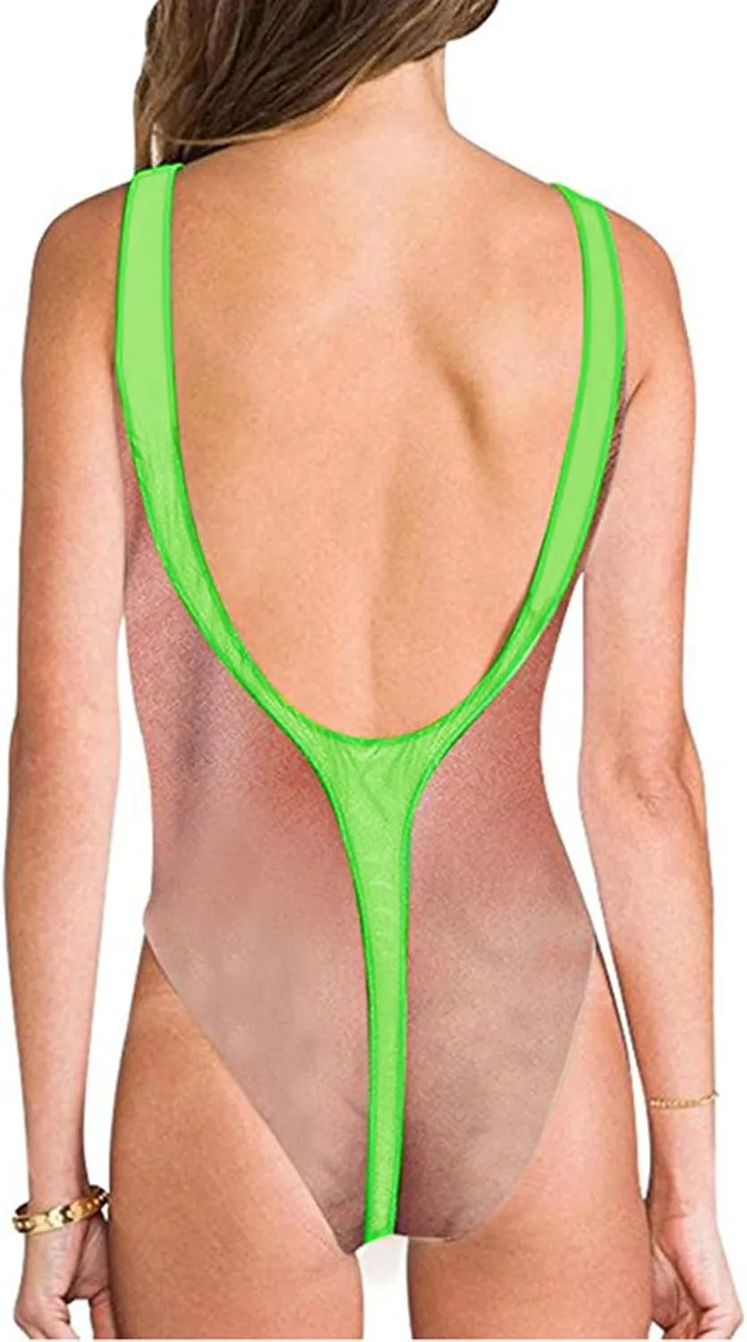 Women's Chest Hair Funny Print One Piece Swimsuits 2024 Summer Beach Monokini Holiday Vacation Modest Bathing Suits